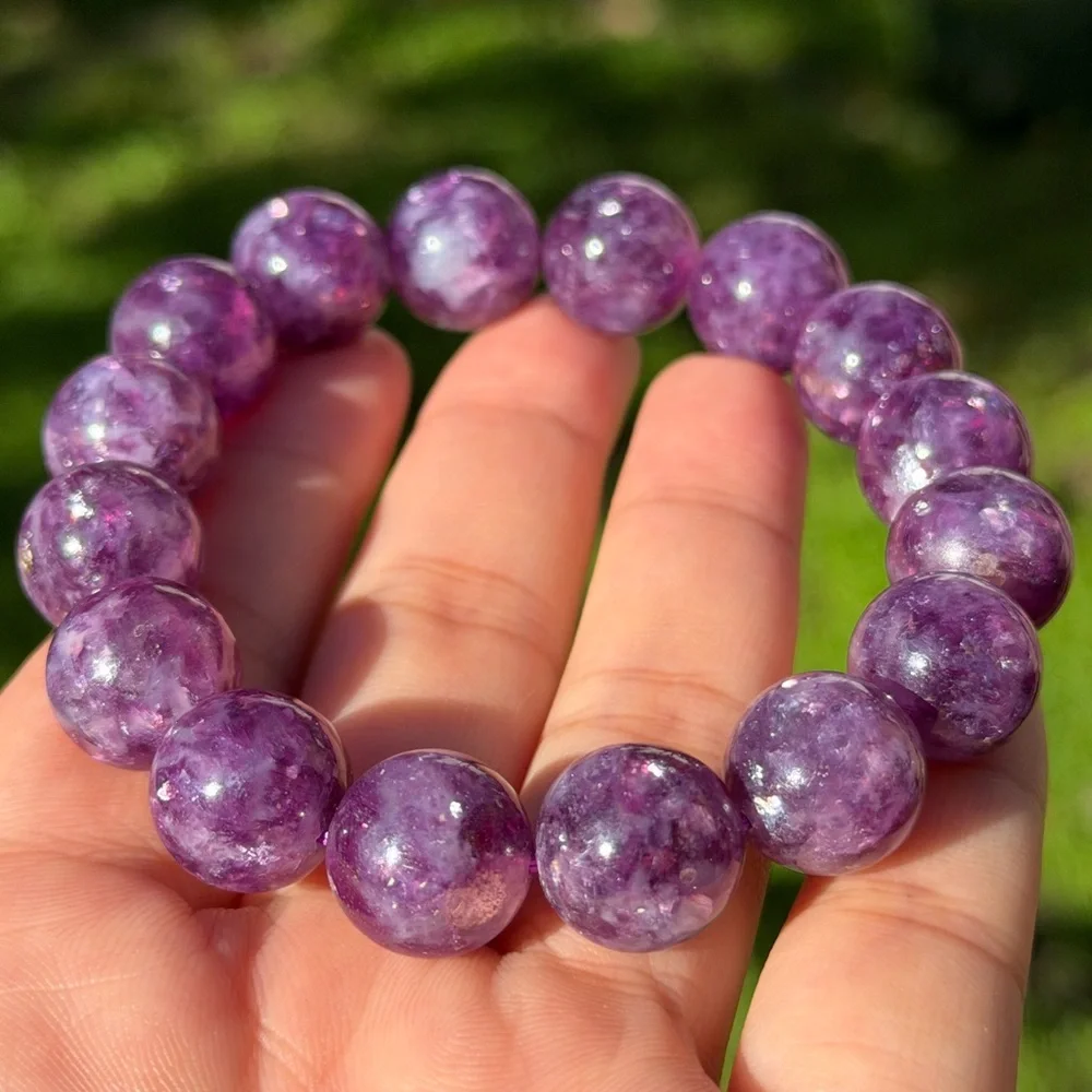 13mm stretchable high quality purple mica‎ bracelet 0765